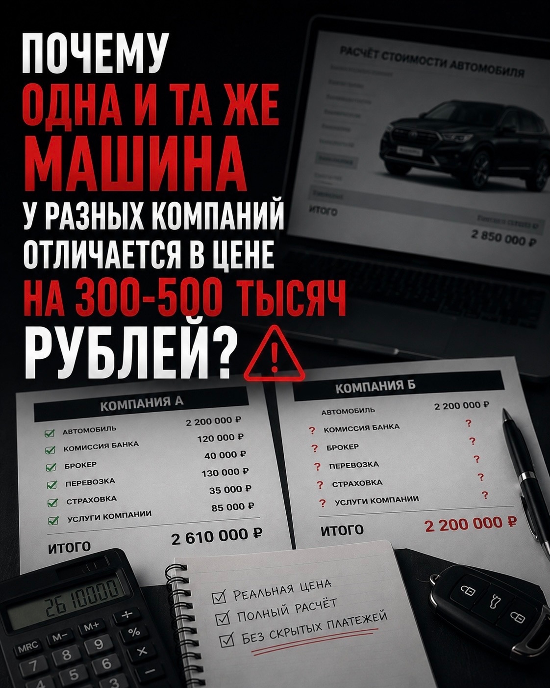 Почему одна и та же машина у разных компаний отличается в цене на 300–500 тысяч рублей